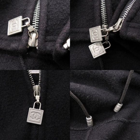 Chanel Sport Line Zip Up Coco Mark P21951 Size 38 Wool Black Hoodie Black 1017 - Picture 8 of 8